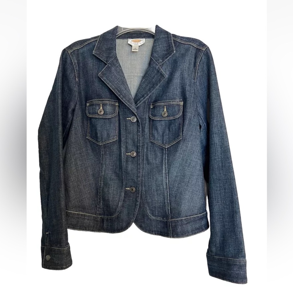 Talbots Jacket Women’s Size 12 Blue Cotton Denim Blazer Button Front Pockets